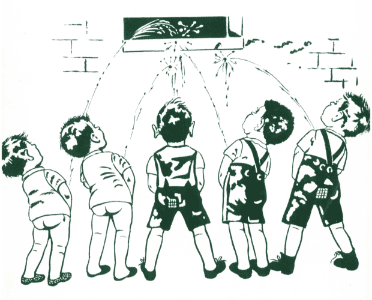 5 dětí čůrá malým oknem