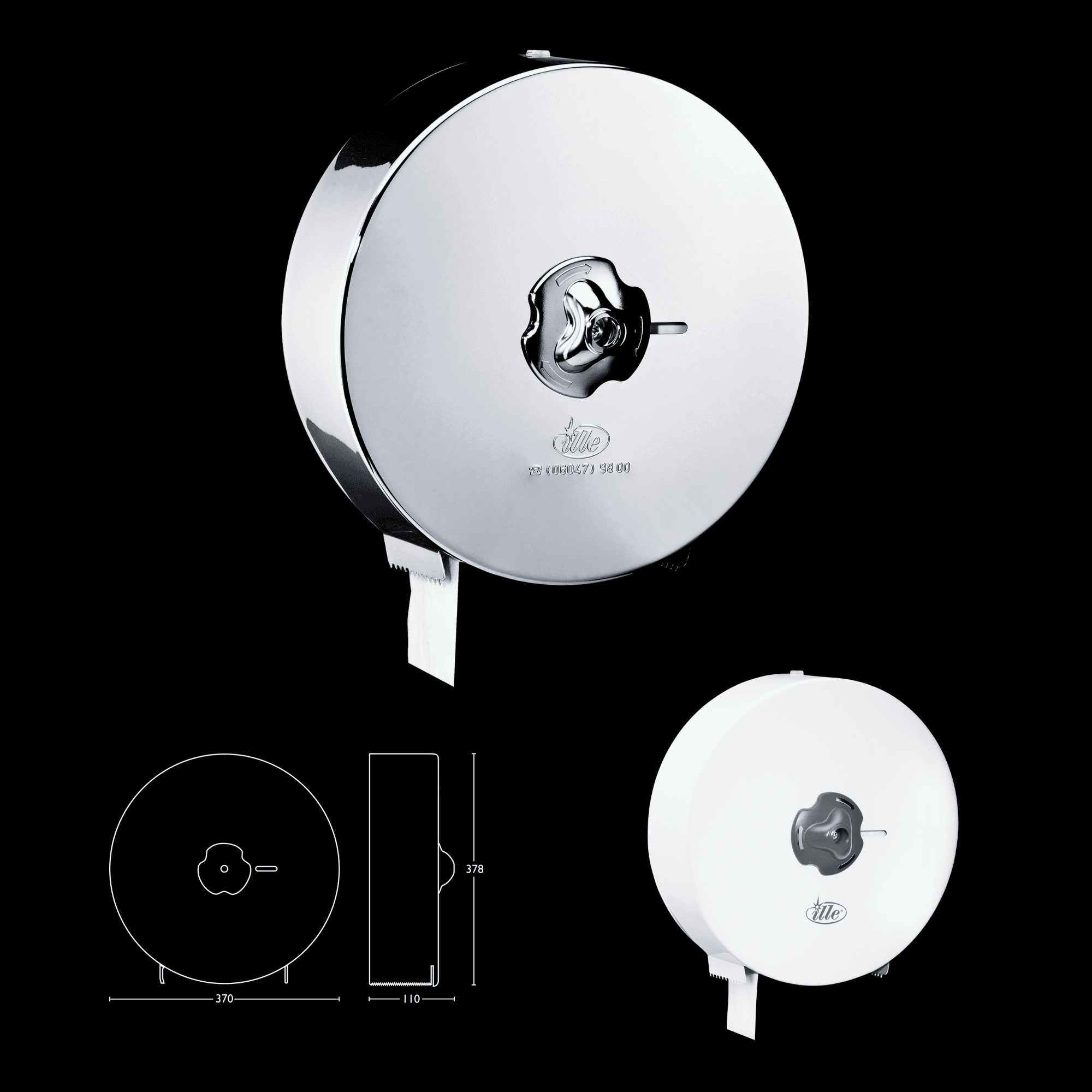 Triple Willy in chrom und weiß mit technischer Zeichnung