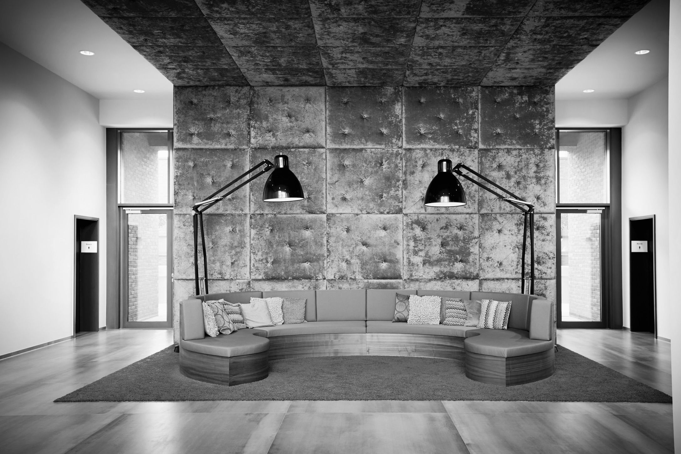 Black and white photo of the Ille Foyer