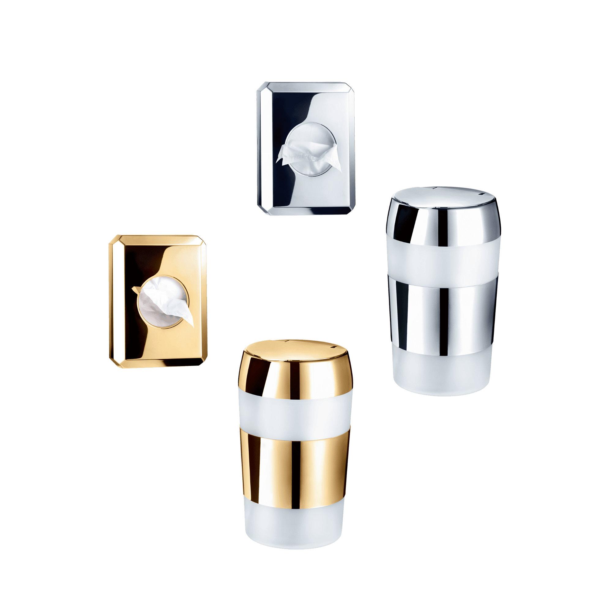 Secret Service dispenser & Secret Lady bucket in gold and chrome