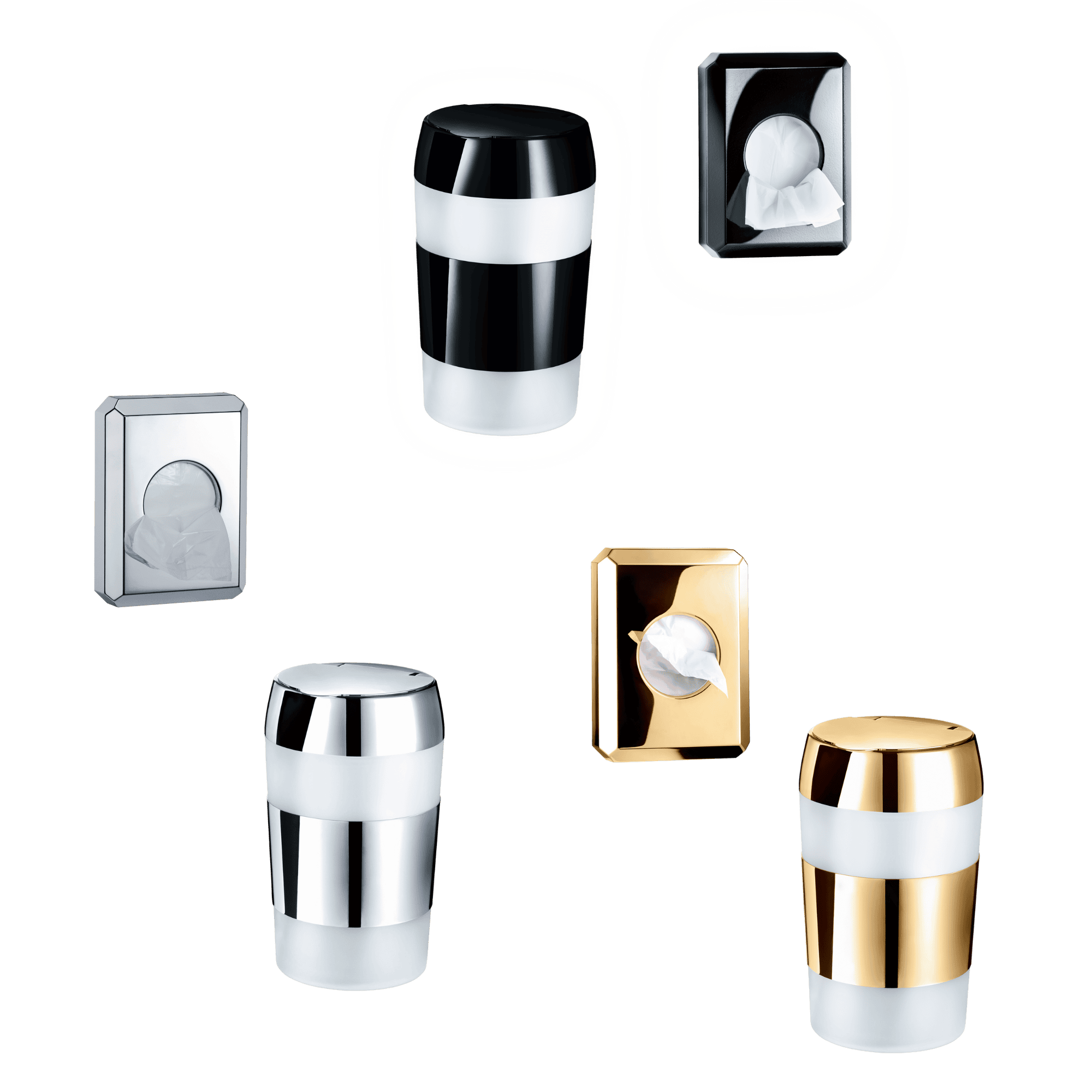 Secret Service dispenser & Secret Lady emmer in goud, chroom & zwart
